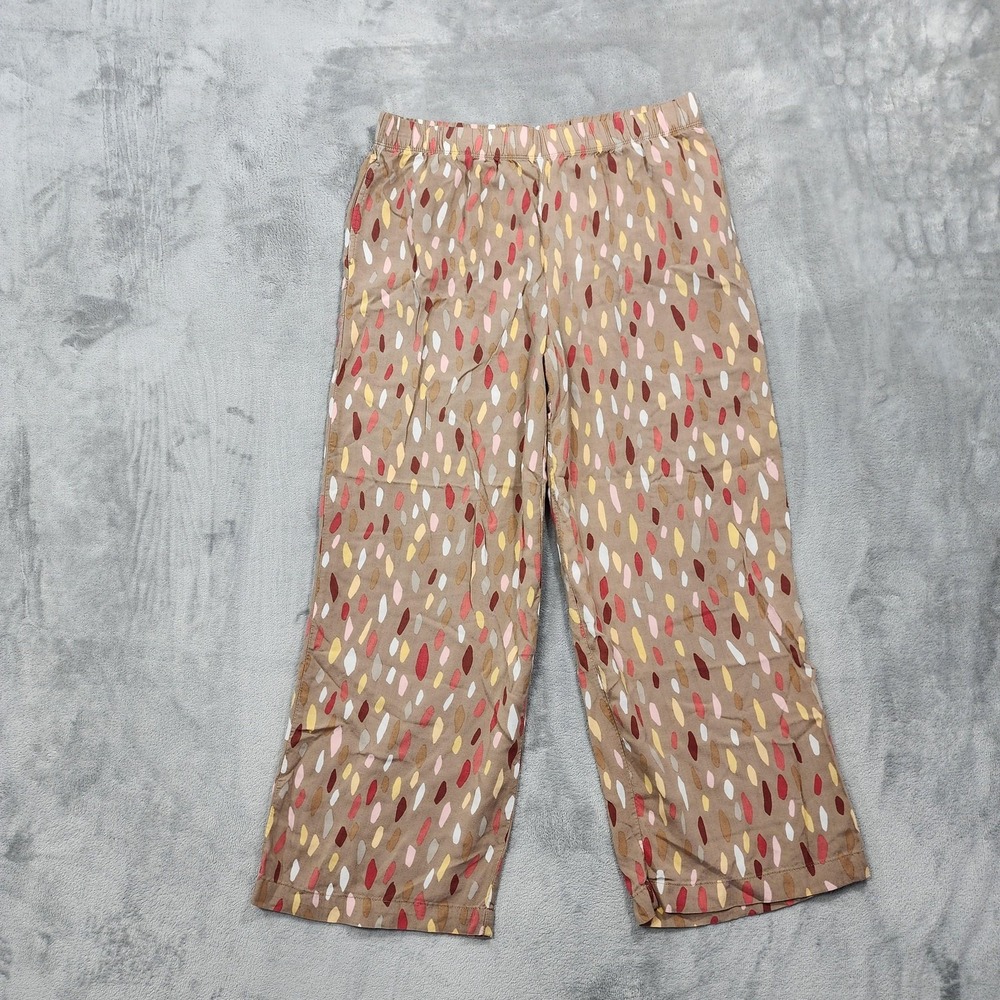 Susan Graver Pants Women S Beige Printed Capri Crop Pull On Rayon Pockets Casual